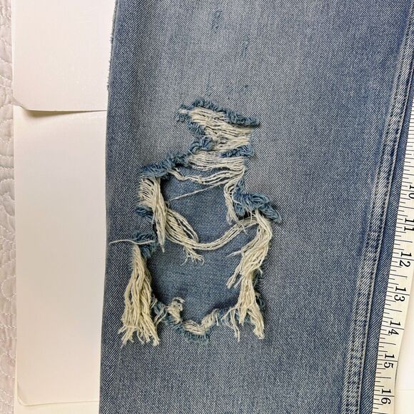 We the Free People Lasso High Rise Jeans Distressed Light Wash Blue Denim Sz 30 - Picture 5 of 16
